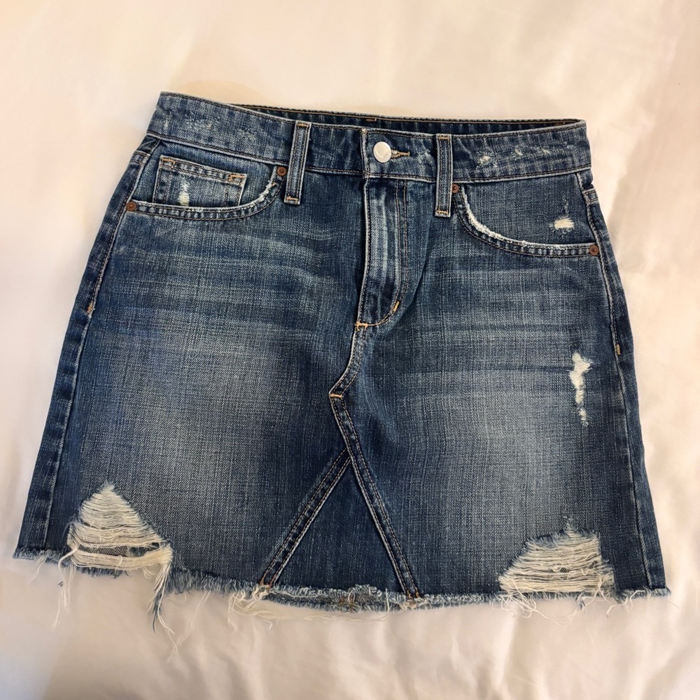 Joe's Jeans Blue Distressed Mini Skirt high rise Jean skirt dark wash